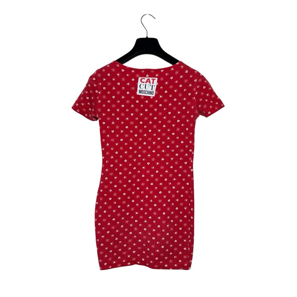 Moschino Vintage 90s Heart Yin Yang Peace Floral Red T-Shirt Mini Dress 40 IT - Picture 3 of 9